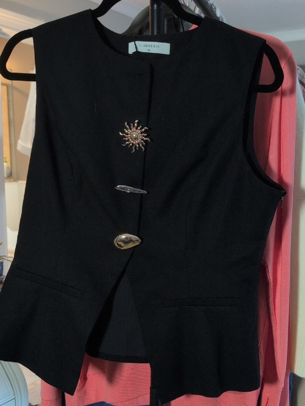 Commense Black Tailored Vest with Clean Neckline